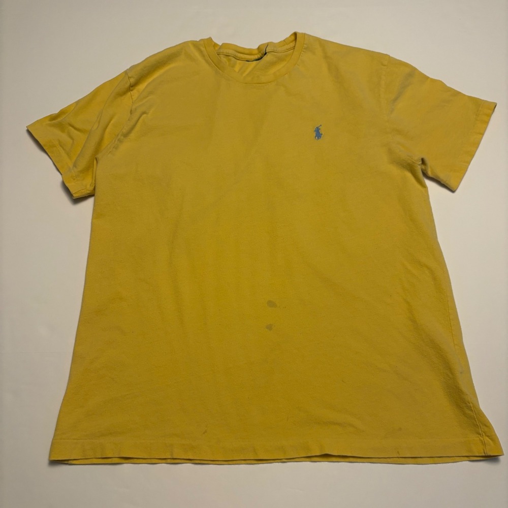 Polo Ralph Lauren T-Shirt Women Large Yellow Blue Pony Crew Neck Short Sleeve